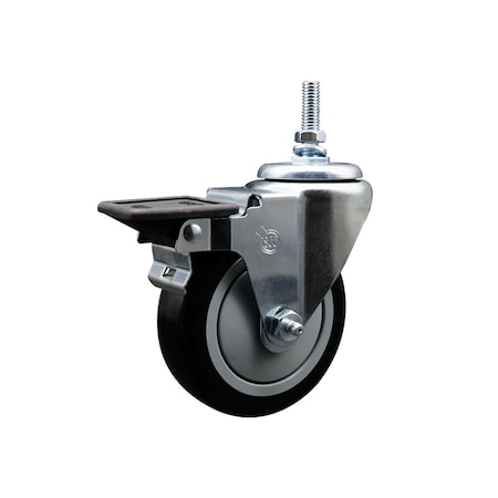 Service Caster 4 Inch Black Polyurethane 38 Inch Threaded Stem Caster with Brake SCC-TS20S414-PPUB-BLK-PLB-381615